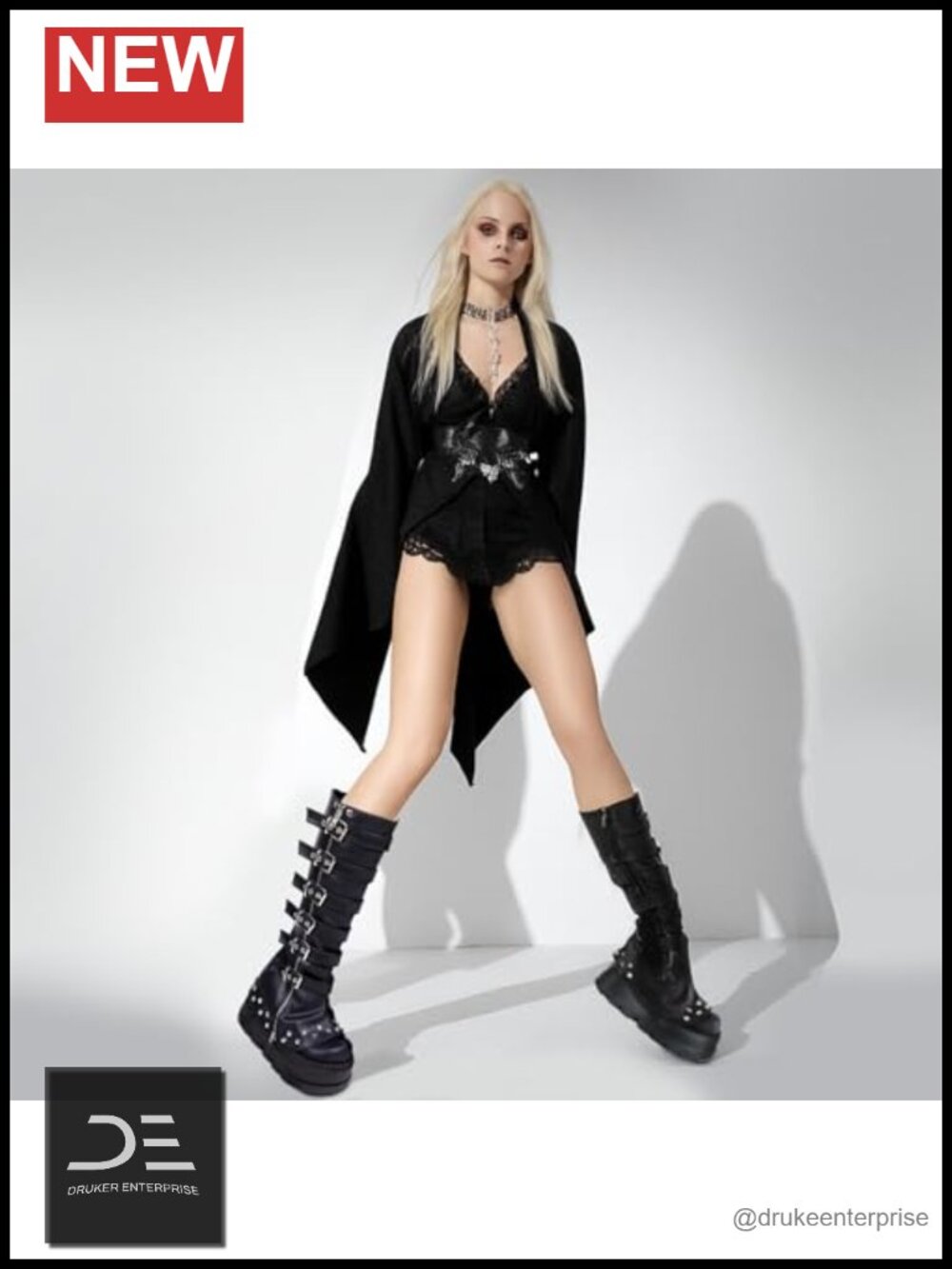 Women's Knee High Goth Platform Wedge Boots Punk Harness Chunky Heels Cosplay - Picture 2 of 6